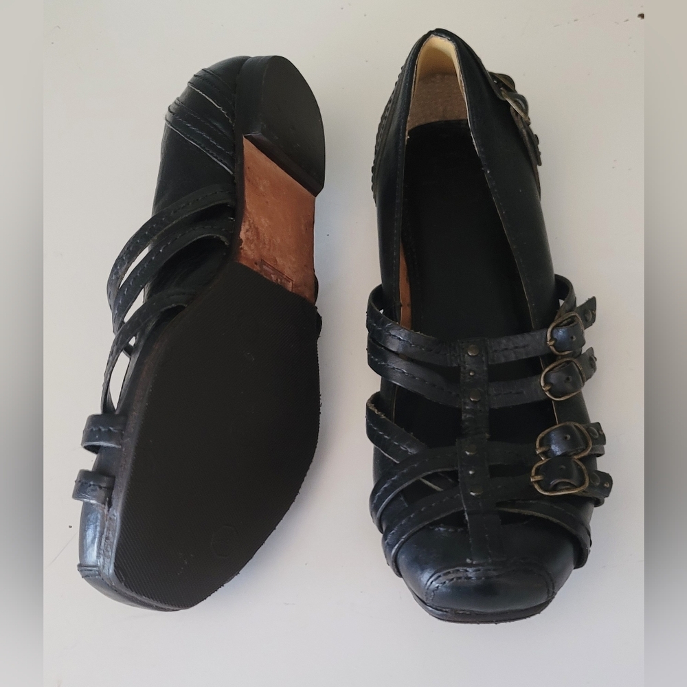 Super Cute! Frye Black Leather Strappy Women's Ballet Flats Vintage